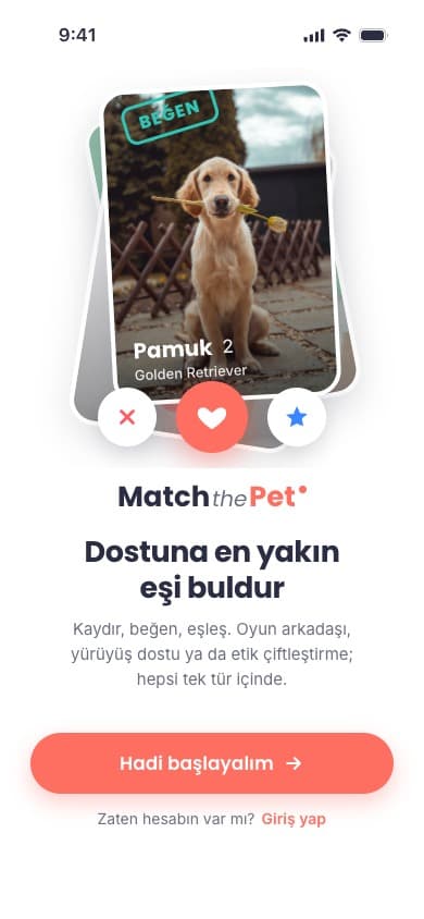 MatchThePet swipe discovery mobile screen